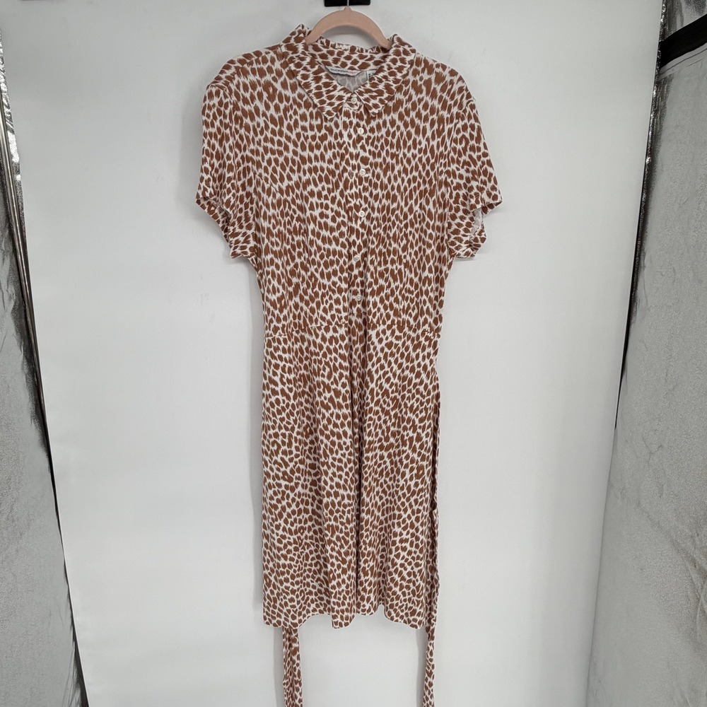 Isaac Mizrahi Live Women 1X Animal Print Shirt Dress Brn Wht Midi QVC A393840